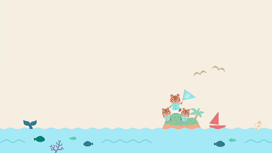 Animal Crossing New Horizons Island Scene with Bear Characters and Sailboat HD wallpaper