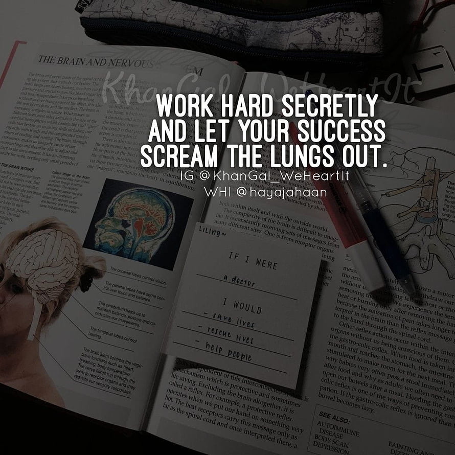 Motivational Study Quote Over Open Anatomy Textbook and Brain Diagrams HD phone wallpaper