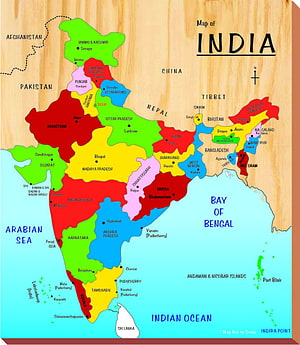 Colorful Political Map of India on Wood Texture Background with State Capitals HD phone wallpaper