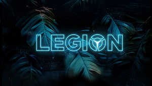 Lenovo Legion Neon Logo Wallpaper With Dark Tropical Leaves Background HD wallpaper