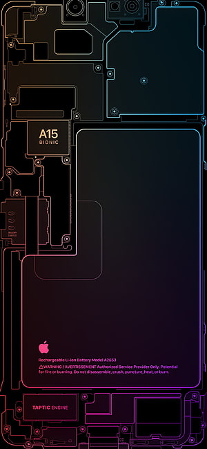 iPhone 13 Internal Components A15 Bionic Chip Neon Outline Tech Wallpaper HD phone wallpaper