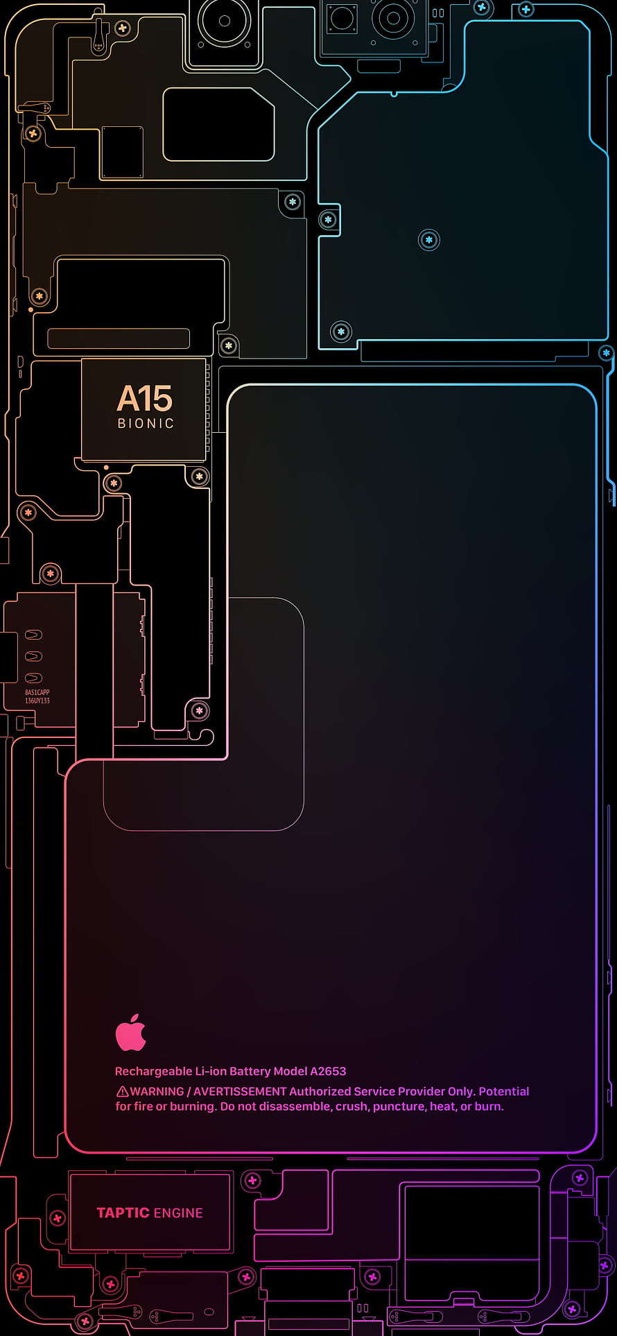 iPhone 13 Internal Components A15 Bionic Chip Neon Outline Tech Wallpaper HD phone wallpaper