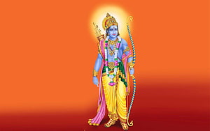 Lord Rama Digital Art Wallpaper with Bow and Arrow on Orange Background HD wallpaper