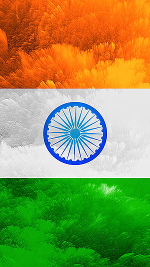 Textured Indian Flag Wallpaper With Brush Stroke Effect And Ashoka Chakra HD phone wallpaper