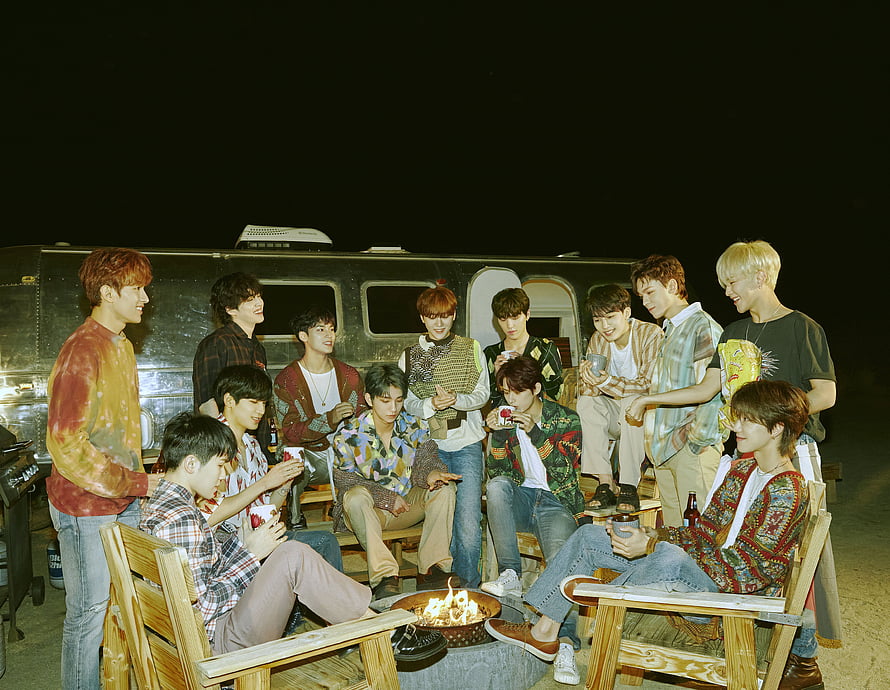 Seventeen Henggarae Concept Photo: Group Gathering Around Campfire at Night HD wallpaper