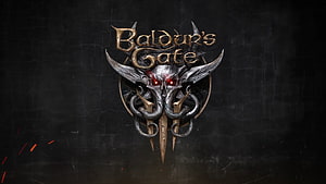 Baldur's Gate 3 Official Logo with Bhaal Skull Emblem and Glowing Red Eyes on Dark Background HD wallpaper