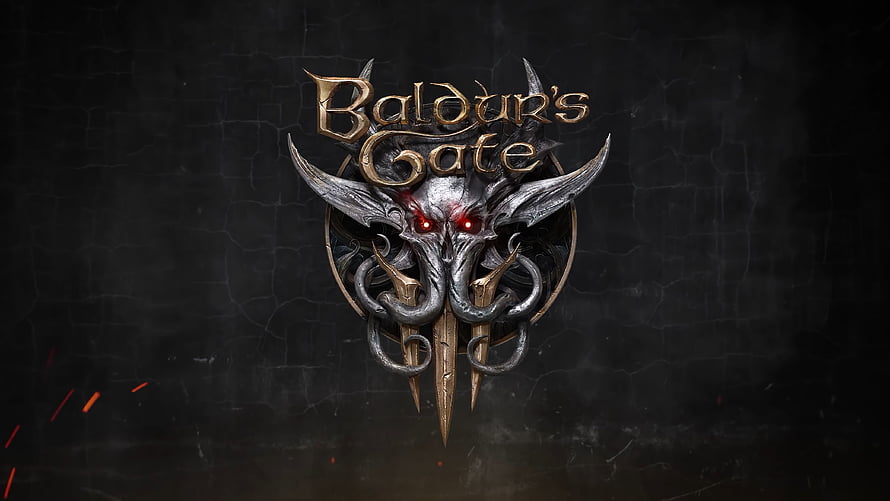 Baldur's Gate 3 Official Logo with Bhaal Skull Emblem and Glowing Red Eyes on Dark Background HD wallpaper
