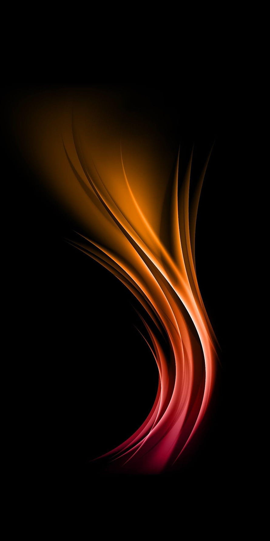 Abstract Flowing Light Waves in Orange and Red on Black Background HD phone wallpaper