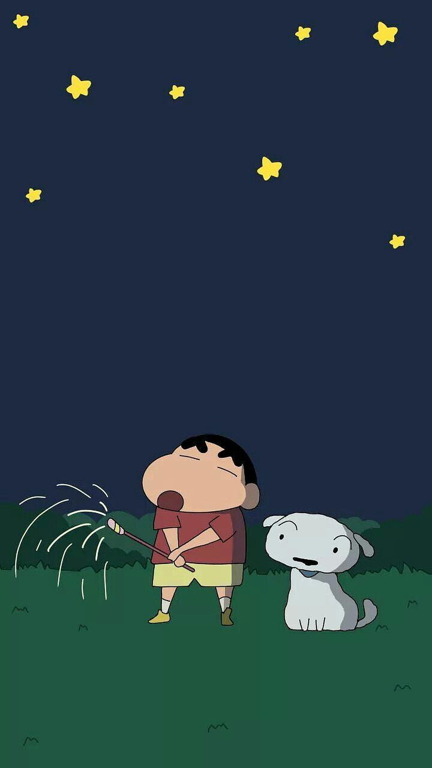 Shin-chan and Shiro Stargazing in the Night Sky HD phone wallpaper