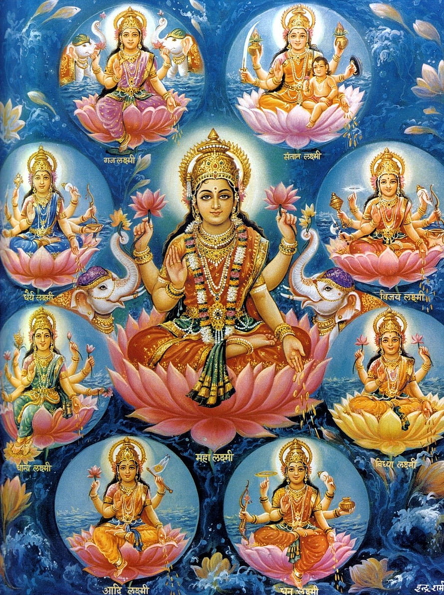 Ashta Lakshmi Devi Gallery: Eight Forms of Goddess Lakshmi on Lotus Thrones HD phone wallpaper