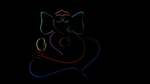 Neon Line Art of Lord Ganesha in Multicolor Glow on Black Background HD wallpaper