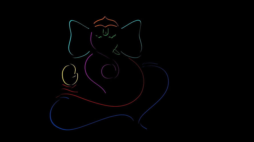 Neon Line Art of Lord Ganesha in Multicolor Glow on Black Background HD wallpaper