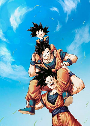 Goku, Gohan, and Gotx Dragon Ball Z Family Portrait Anime Wallpaper HD phone wallpaper