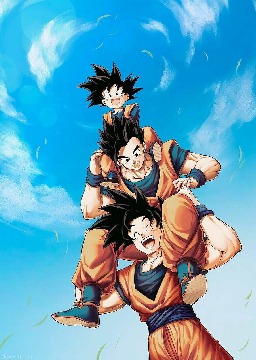 Goku, Gohan, and Gotx Dragon Ball Z Family Portrait Anime Wallpaper HD phone wallpaper