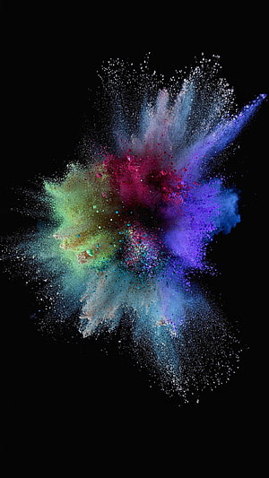 Vibrant Multicolor Powder Explosion Bursting Against Black Background HD phone wallpaper
