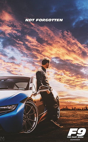 F9 The Fast Saga Movie Poster Featuring Paul Walker and Blue Honda NSX at Sunset HD phone wallpaper