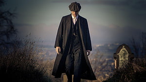 Peaky Blinders Thomas Shelby Walking Through a Misty Cemetery at Dusk HD wallpaper