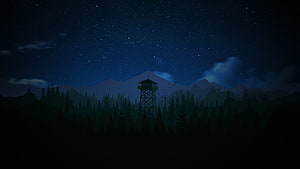 Firewatch Nighttime Watchtower Scene Under Starry Mountain Sky HD wallpaper