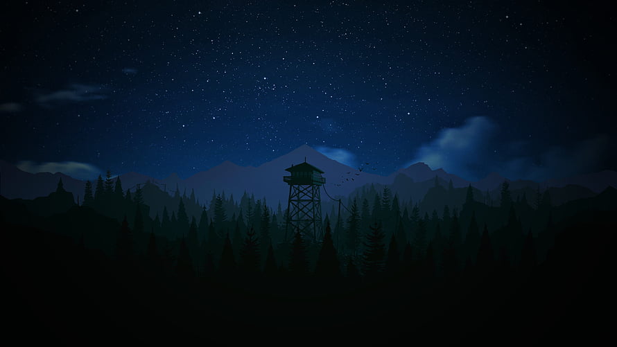 Firewatch Nighttime Watchtower Scene Under Starry Mountain Sky HD wallpaper