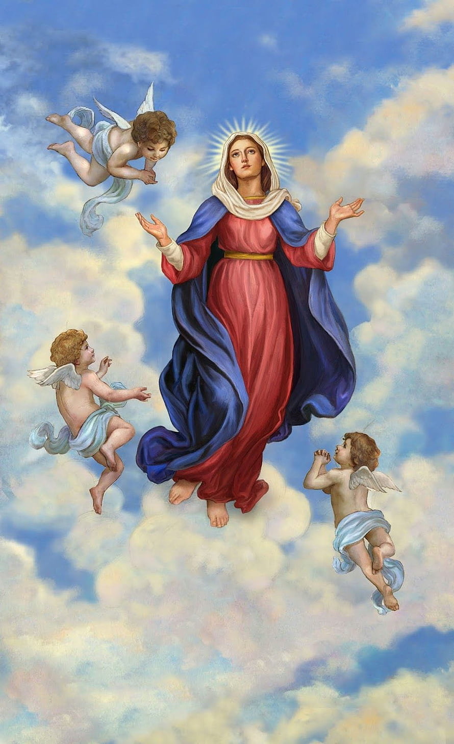 Assumption of the Virgin Mary with Cherubs in a Cloudy Sky HD phone wallpaper