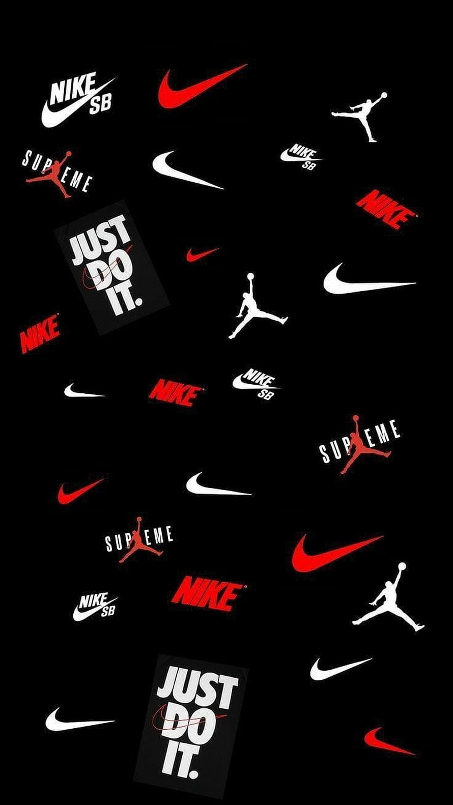 Nike and Supreme Logo Pattern on Black Background HD phone wallpaper