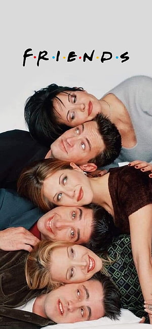 Friends TV Series Cast Group Portrait with Iconic Logo HD phone wallpaper