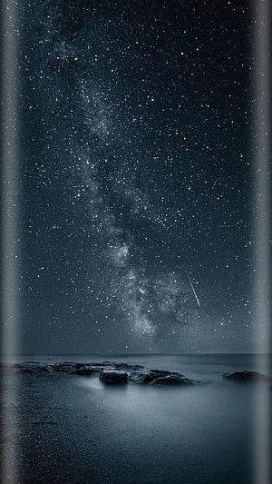 Milky Way Galaxy Over Misty Ocean Shore With Shooting Star Night Sky HD phone wallpaper