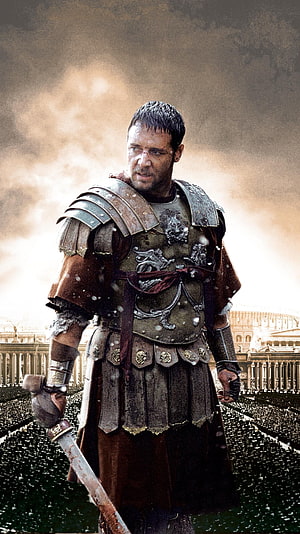 Maximus Decimus Meridius in Roman Armor Holding Sword in the Colosseum Arena, Gladiator, maximus HD phone wallpaper