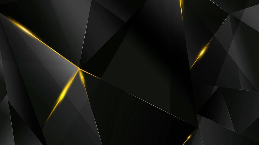 Sleek Black and Gold Geometric Abstract Design with Sharp Faceted Triangles HD wallpaper