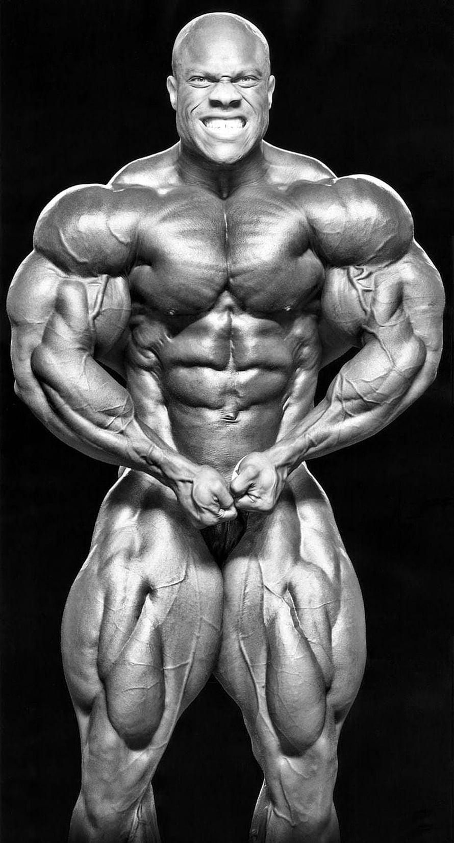 Phil Heath Black and White Bodybuilding Pose with Extreme Muscle Definition HD phone wallpaper