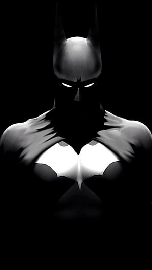 Dark Batman Silhouette with Glowing Eyes and Chest Emblem on Black Background, Samsung Galaxy A8 : Dark Batman Android, black amoled batman HD phone wallpaper
