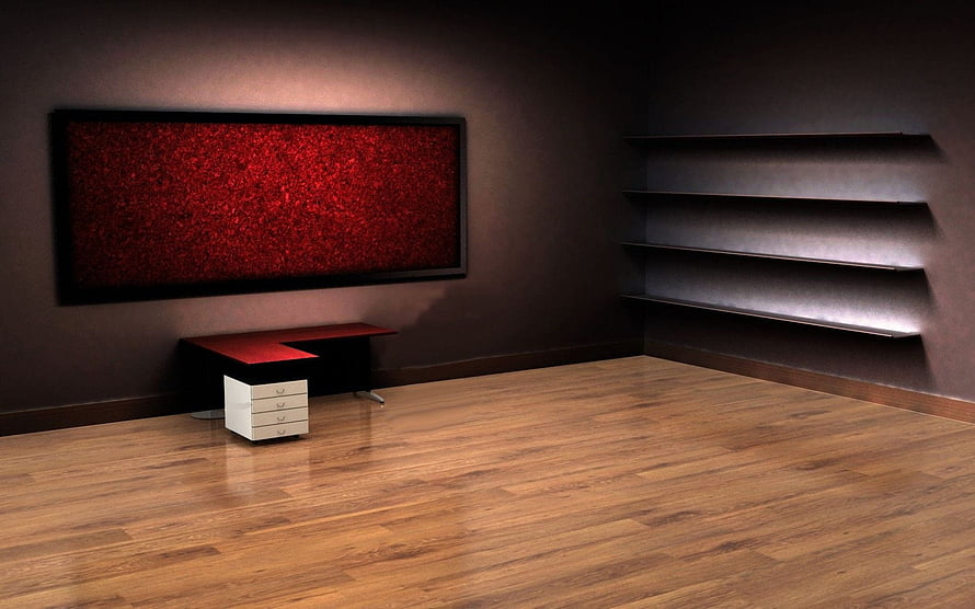 Modern Minimalist Home Office Interior With Dark Walls And Wooden Flooring HD wallpaper