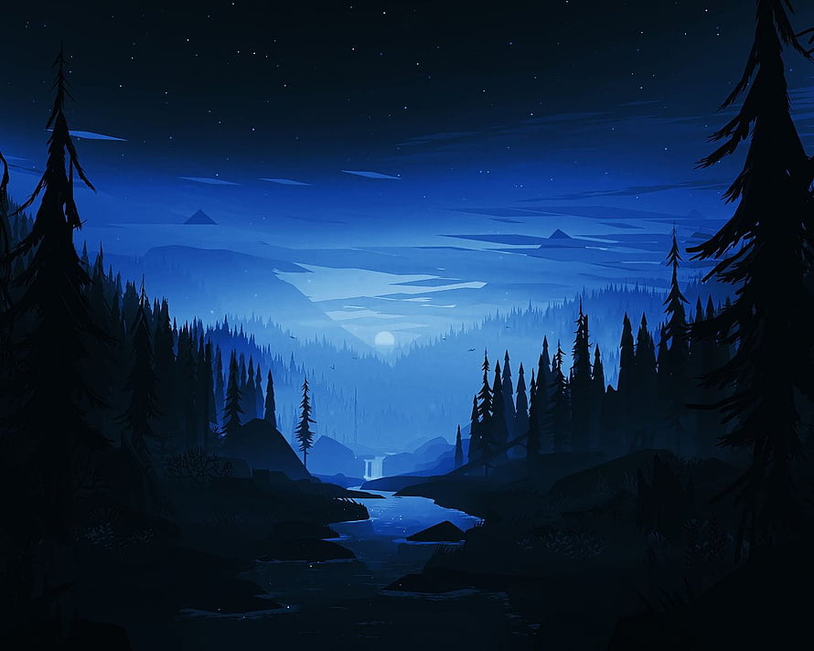 Serene Night Forest Landscape With River And Starry Sky HD wallpaper