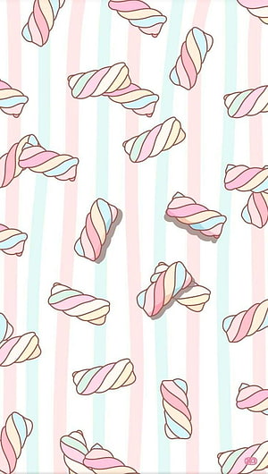 Pastel Kawaii Twisted Marshmallow Pattern on Striped Background HD phone wallpaper