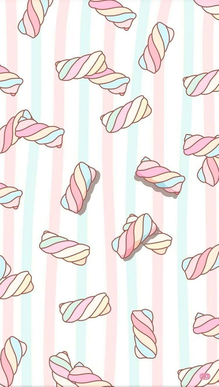 Pastel Kawaii Twisted Marshmallow Pattern on Striped Background HD phone wallpaper
