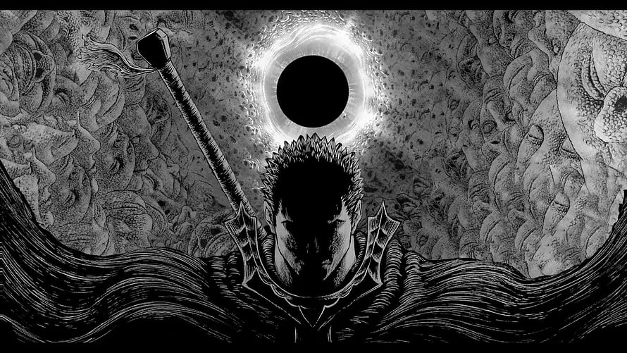 Berserk Eclipse Scene Featuring Guts and the Black Sword in Dark Manga Art HD wallpaper