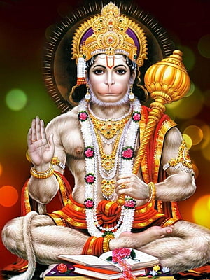 Lord Hanuman Sitting with Mace and Sacred Texts in Traditional Attire, Lord Hanuman Bajrangbali, bajrang bali mobile HD phone wallpaper