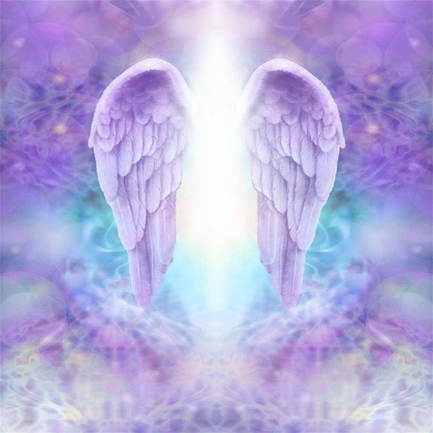 Ethereal Angel Wings in Soft Purple and Blue Light with Dreamy Bokeh Background HD phone wallpaper