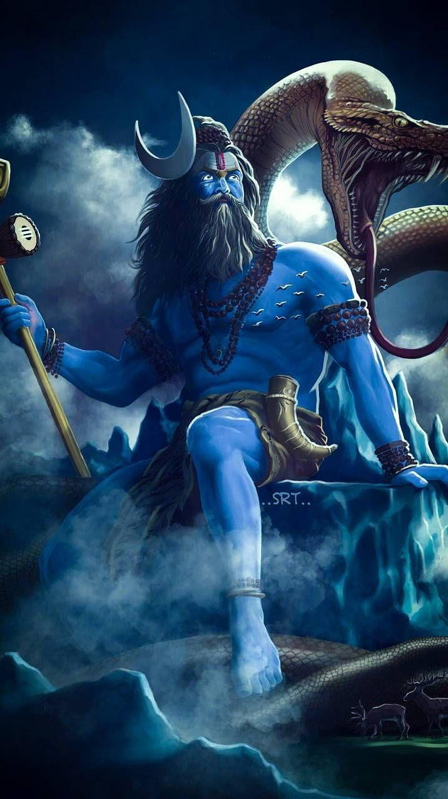 Lord Shiva Sitting on Mountain with Cobra and Trident HD phone wallpaper