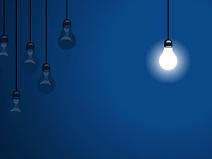 Minimalist Light Bulb Illustration on Deep Blue Background HD wallpaper