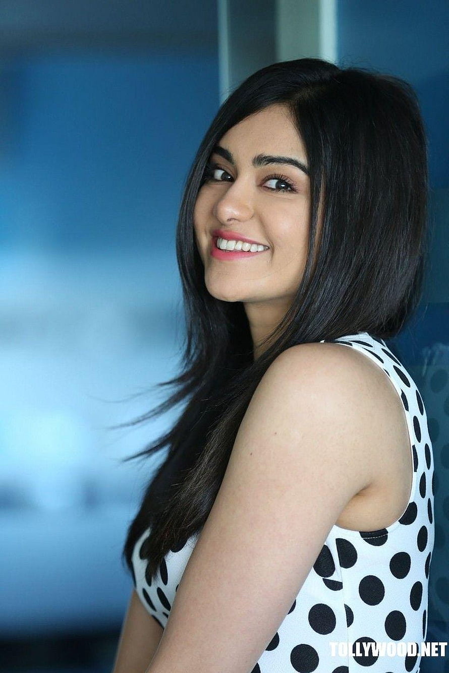 Adah Sharma smiling portrait in a white and black polka dot sleeveless top HD phone wallpaper