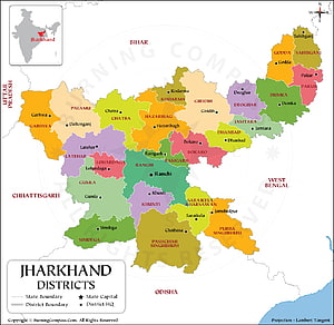 Jharkhand State District Map with Political Boundaries and City Locations HD wallpaper