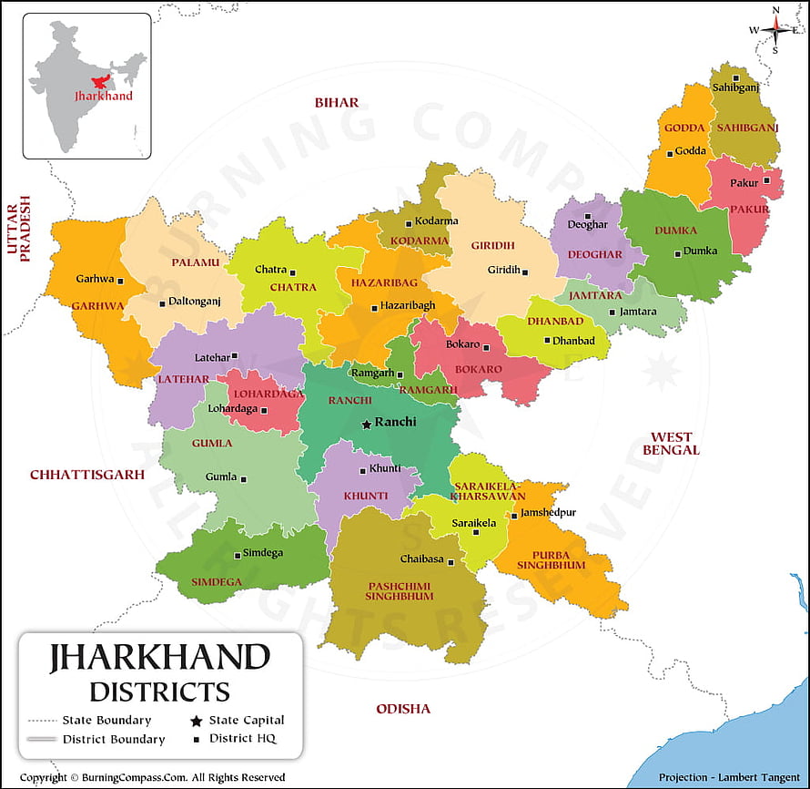 Jharkhand State District Map with Political Boundaries and City Locations HD wallpaper