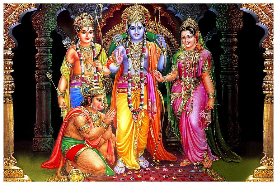 Ram Darbar: Lord Rama, Sita, Lakshmana, and Hanuman in Traditional Indian Temple Art, Ram Darbar 3d , #ram darbar HD wallpaper
