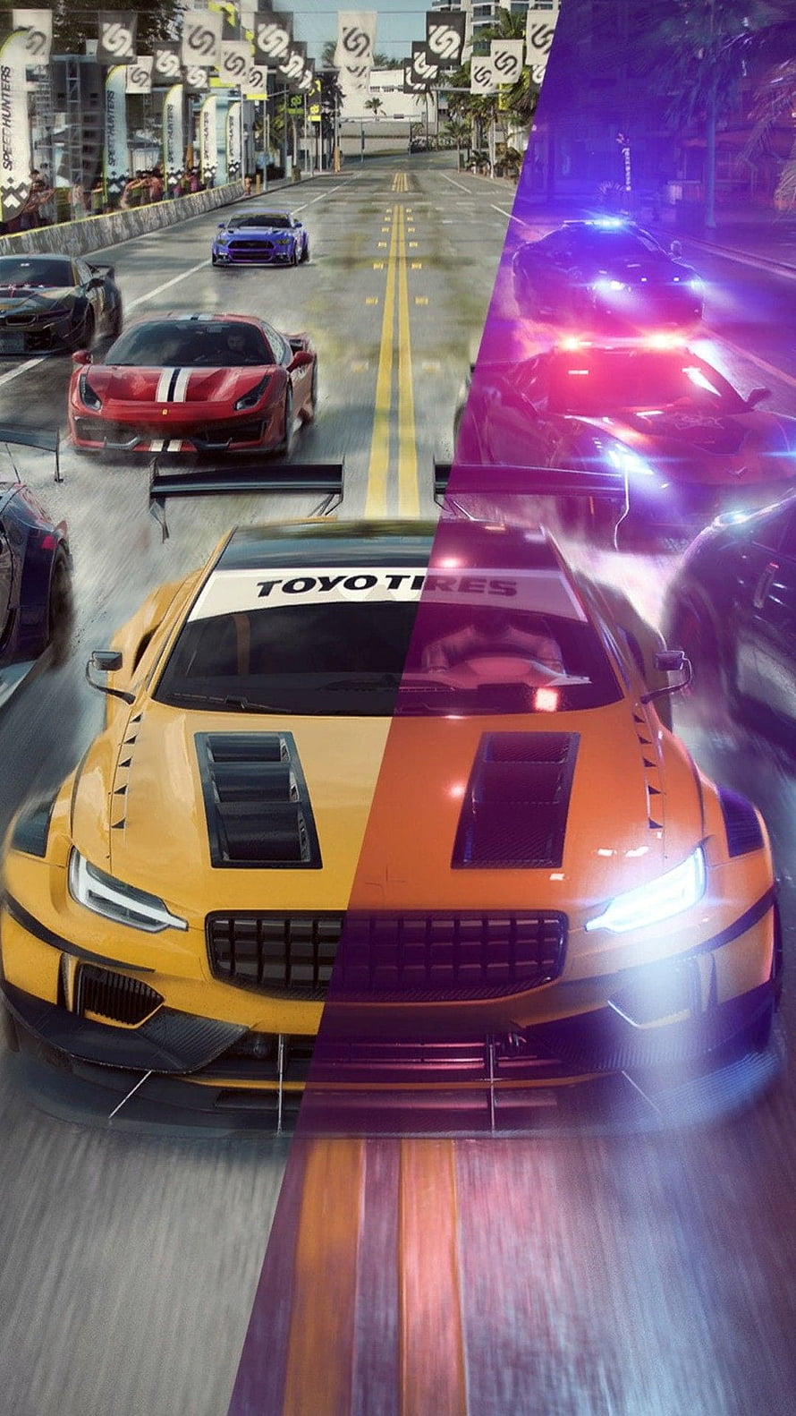 Need For Speed Heat Day and Night Street Racing Split Screen Action HD phone wallpaper