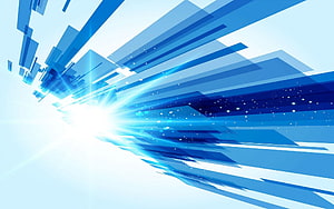 Abstract Blue Geometric Light Burst with Dynamic 3D Vector Shapes and Particle Effects HD wallpaper
