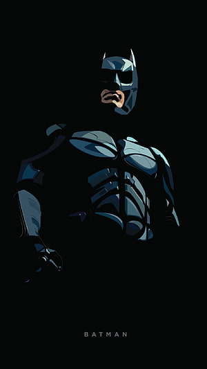 Batman in Dark Tactical Armor Minimalist Digital Illustration on Black Background, DC AMOLED, amoled black batman HD phone wallpaper