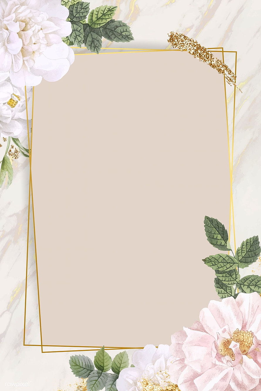 Elegant Watercolor Floral Wedding Frame with Gold Accents on Marble Background HD phone wallpaper