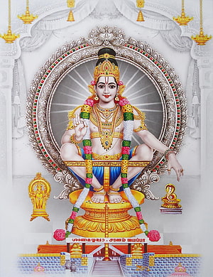 Lord Murugan Subramanya Hindu Deity Sitting on Golden Throne with Peacock and Serpent, Swamy Ayyappan, sabarimala ayyappa swamy HD phone wallpaper