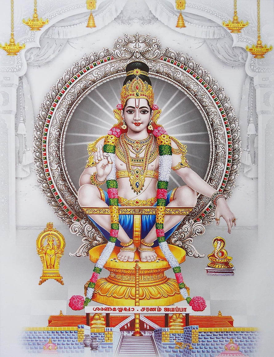 Lord Murugan Subramanya Hindu Deity Sitting on Golden Throne with Peacock and Serpent, Swamy Ayyappan, sabarimala ayyappa swamy HD phone wallpaper